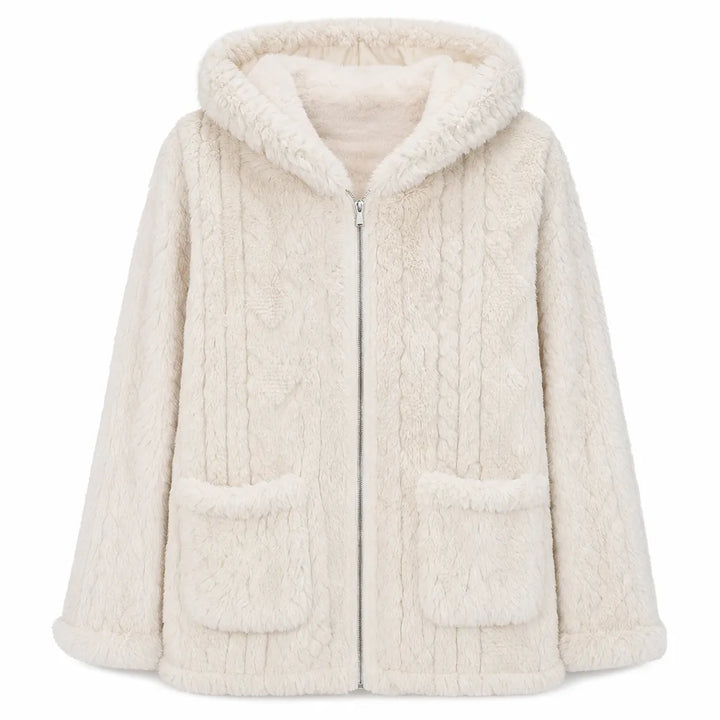 Nazija - Cardigan Casual in Peluche Con Cappuccio