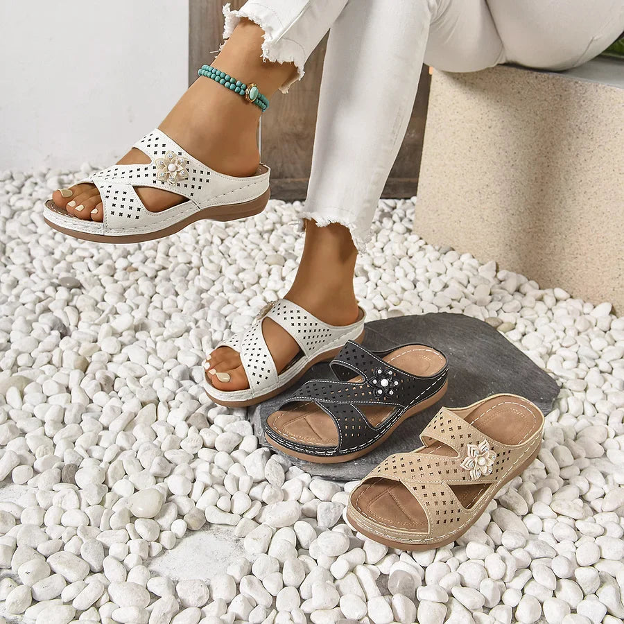 Kristine - Ortopedici A Fiore Casual Con Zeppa Tacco Sandali