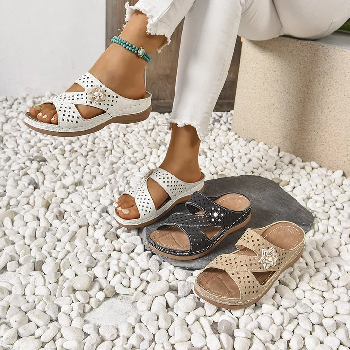 Kristine - Ortopedici A Fiore Casual Con Zeppa Tacco Sandali