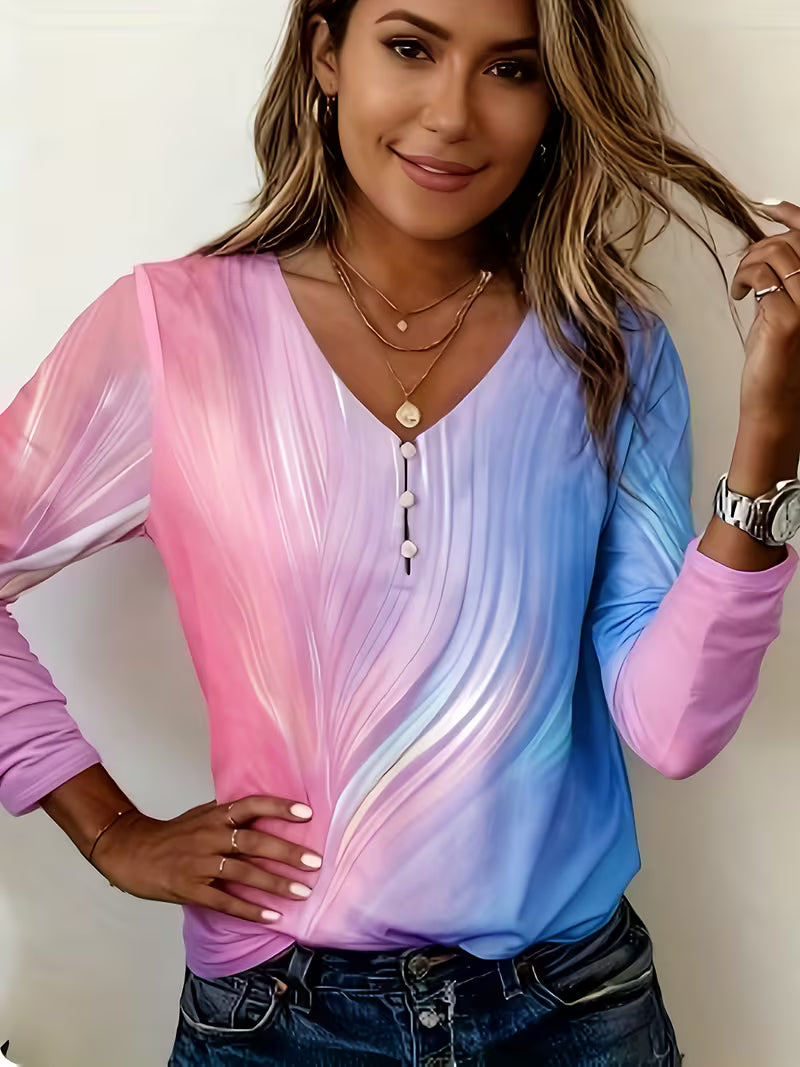 Filona - V-neck Tie-Dye Gradient Top