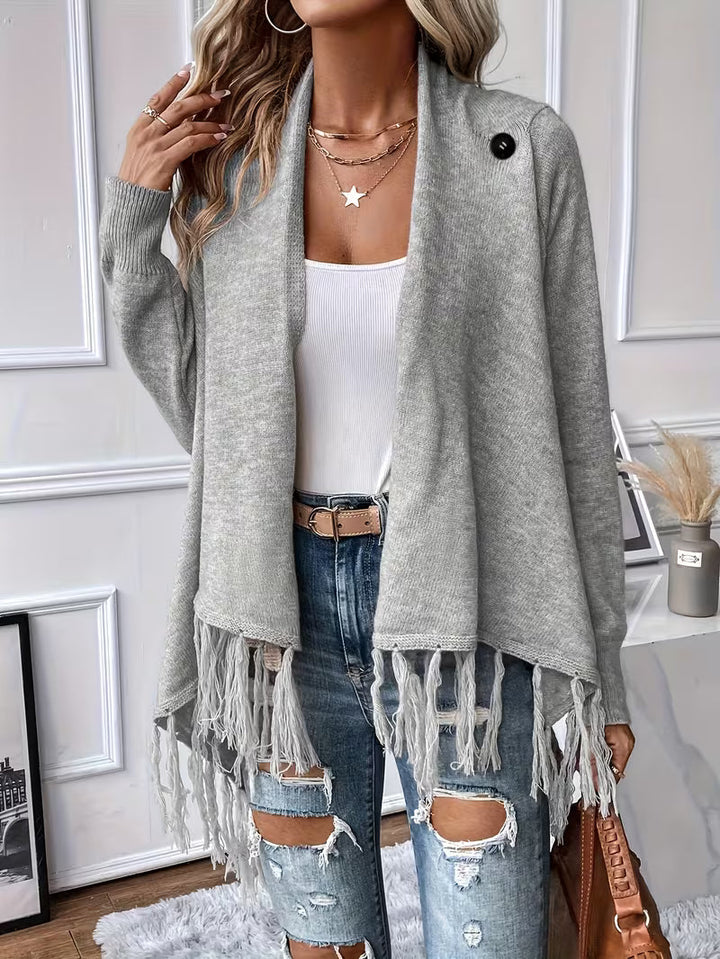 Busra - Cardigan Con Scollo Drappeggiato E Bordi Con Frange