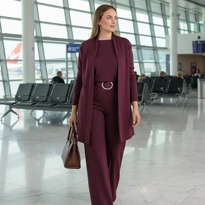 Zivara - Elegante Set di 3 Pezzi Con Cardigan Lungo Top e Pantaloni