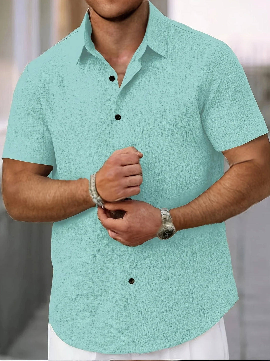 Dwight - Camicia Leggera In Misto Lino A Maniche Corte