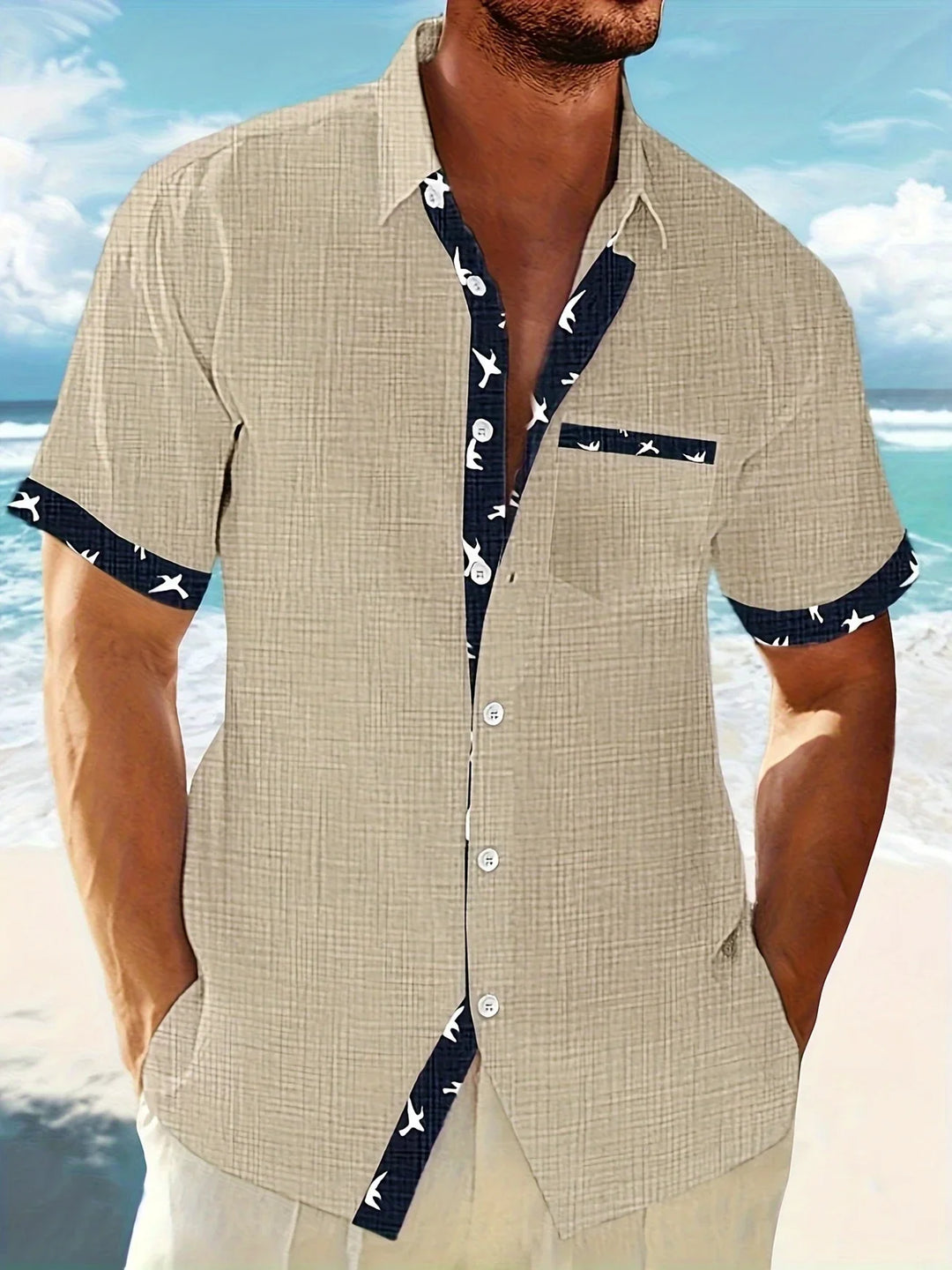 Trofim - Elegante Camicia Con Stampa Uccellino
