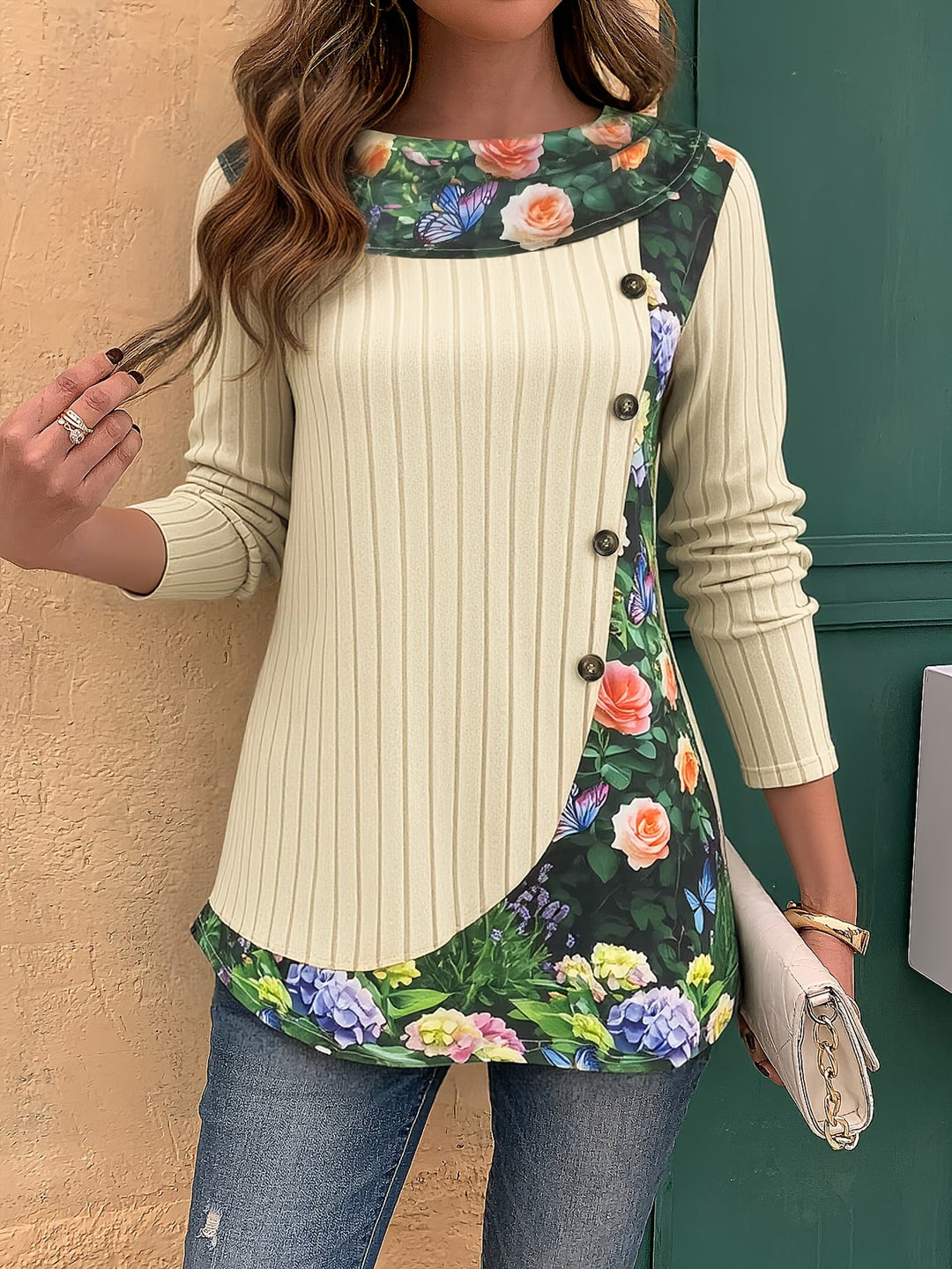 Lizeth - Maglietta a Maniche Lunghe Con Collo Rotondo