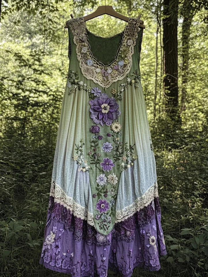 Evabella - Abito Canotta In Lino Patchwork