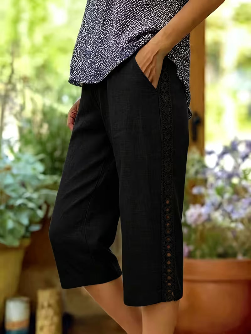 Arnisa - Comodi Pantaloni Estivi Con Tasche Laterali in Pizzo