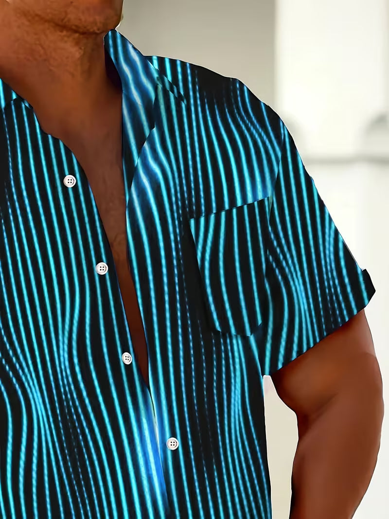 Ludwig - Camicia Casual Con Stampa a Righe Artistiche