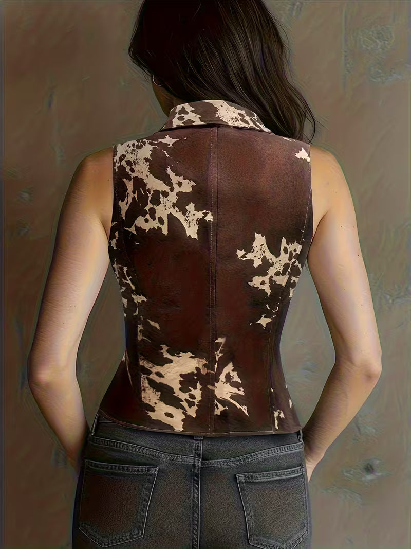 Laong - Gilet Slim Monobottone in Pelle Scamosciata Con Collo Ribaltato