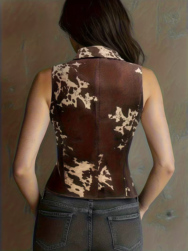 Laong - Gilet Slim Monobottone in Pelle Scamosciata Con Collo Ribaltato