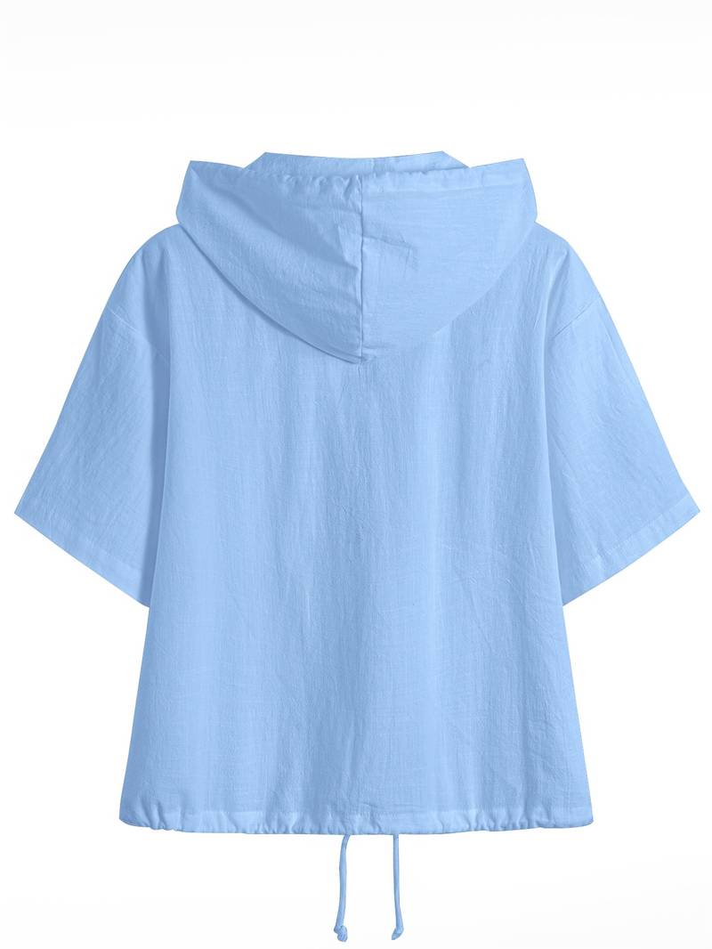 Senushi - Maglia Ampia a Maniche Corte Con Cappuccio e Zip