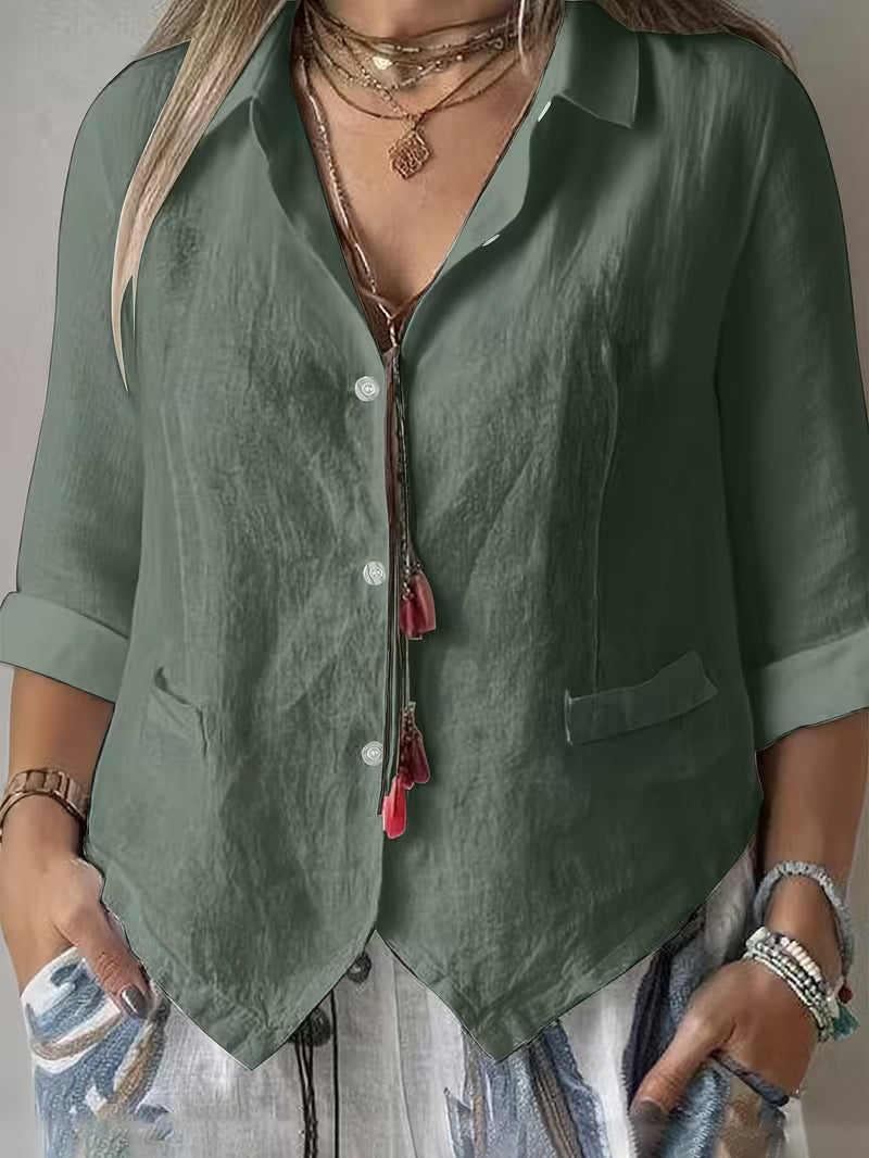 Solmira - Camicia Con Colletto Aperto, Maniche Corte E Bottoni
