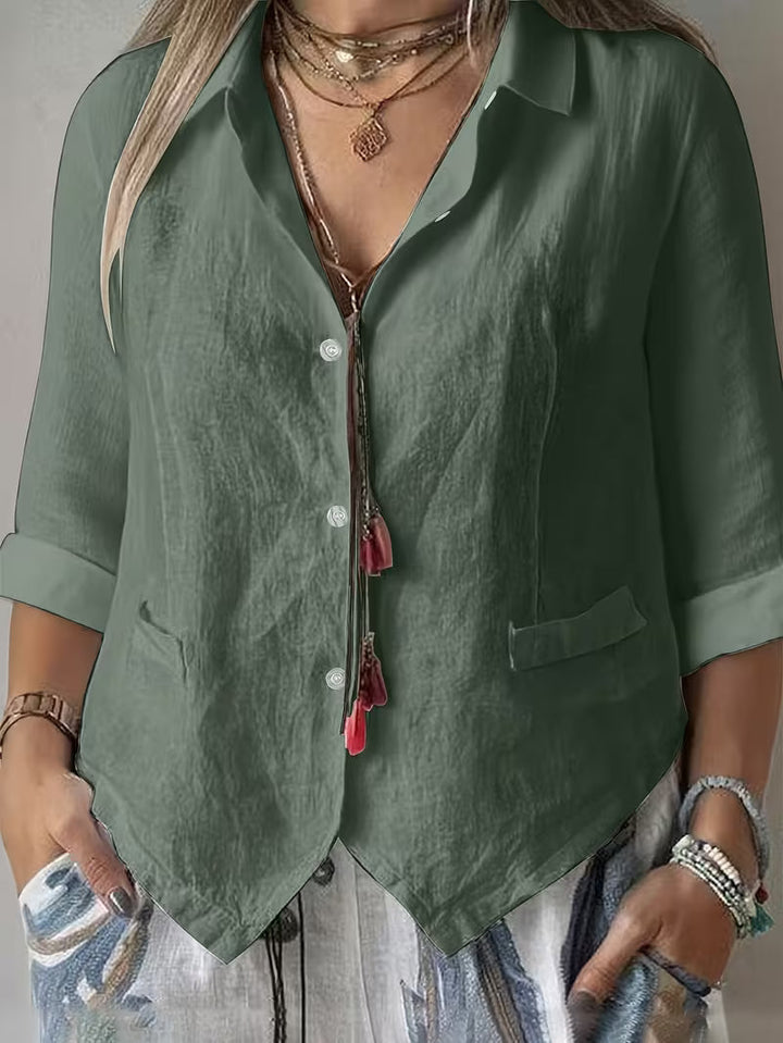 Solmira - Camicia Con Colletto Aperto, Maniche Corte E Bottoni