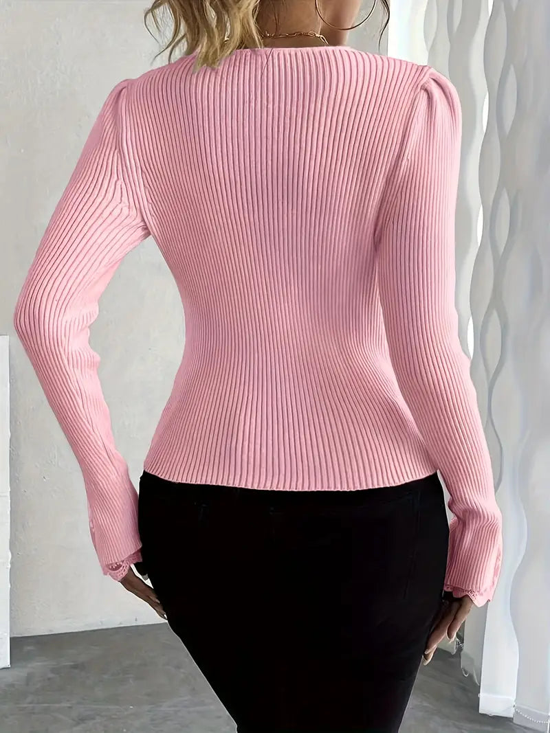 Visenna - Elegante Maglione Con Scollo a V e Maniche in Pizzo