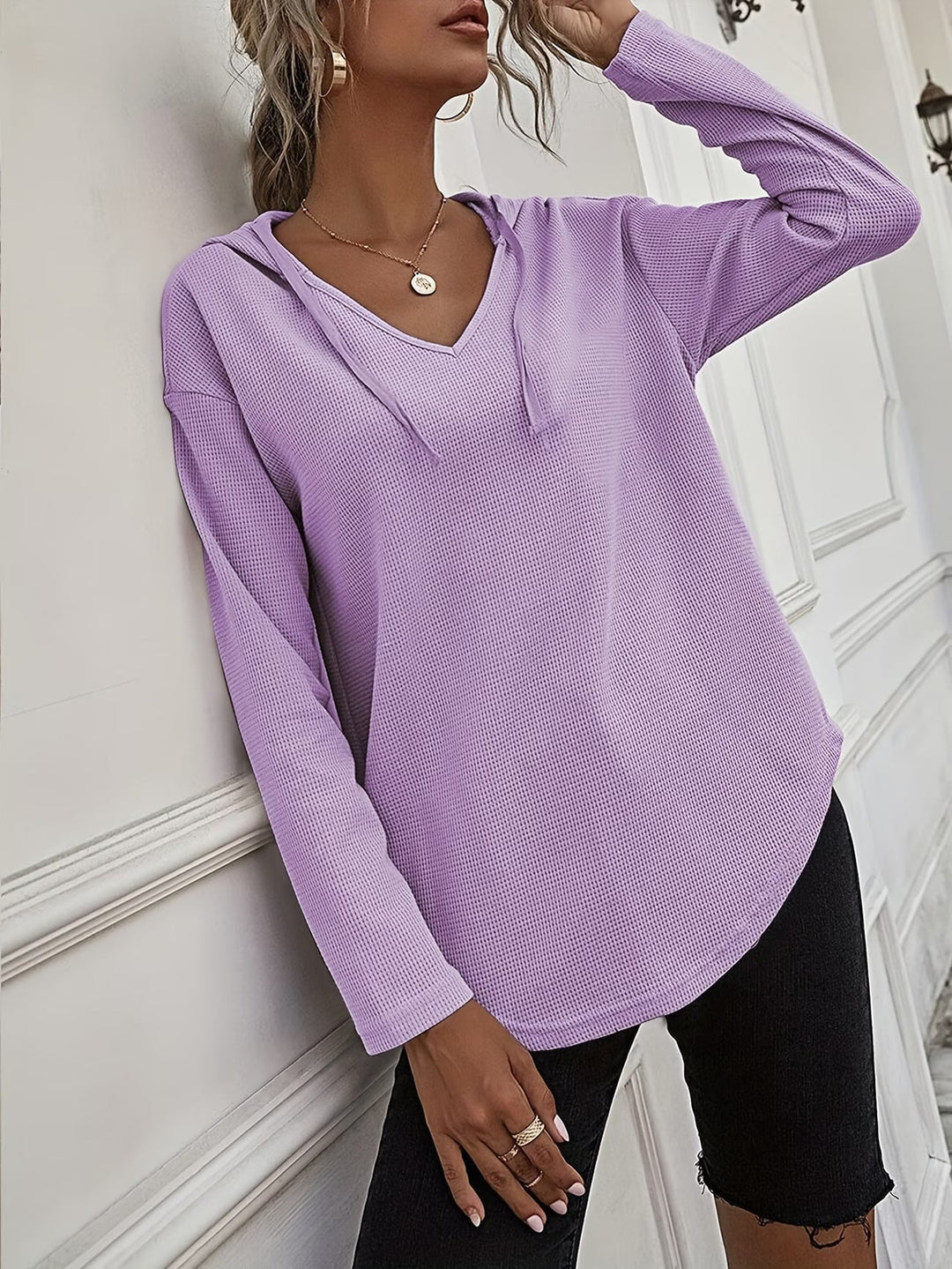 Seonie - Felpa Con Cappuccio a Maniche Lunghe E Scollo a V