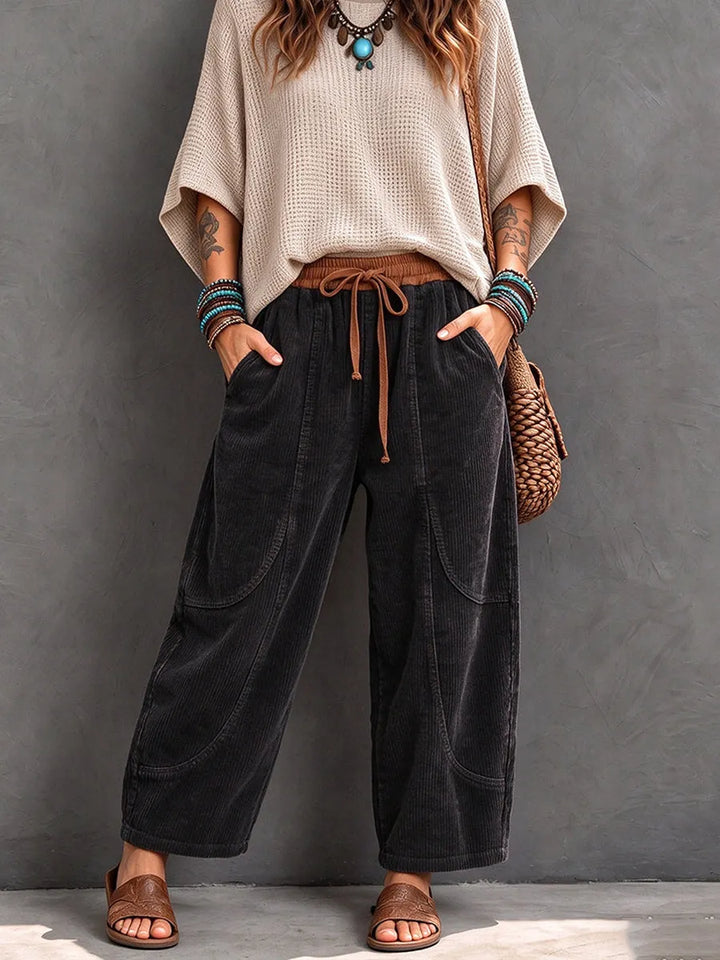 Lenka - Pantaloni Casual in Velluto a Coste Con Elastico