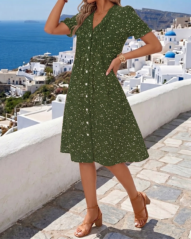 Dayma - Abito Floreale Con Scollo a V E Abbottonatura Frontale