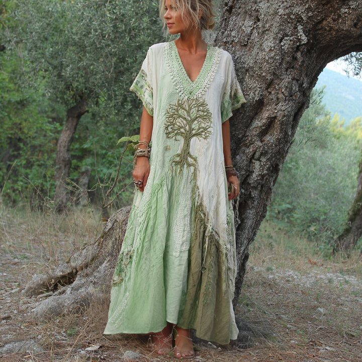 Winifred - Abito a Maniche Corte Con Motivo Alberi Retrò