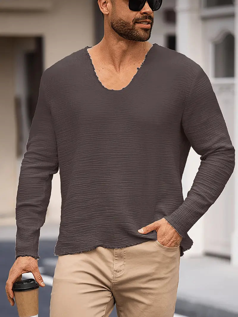 Demetrio - Camicia Casual Comoda a Maniche Lunghe Con Scollo a V