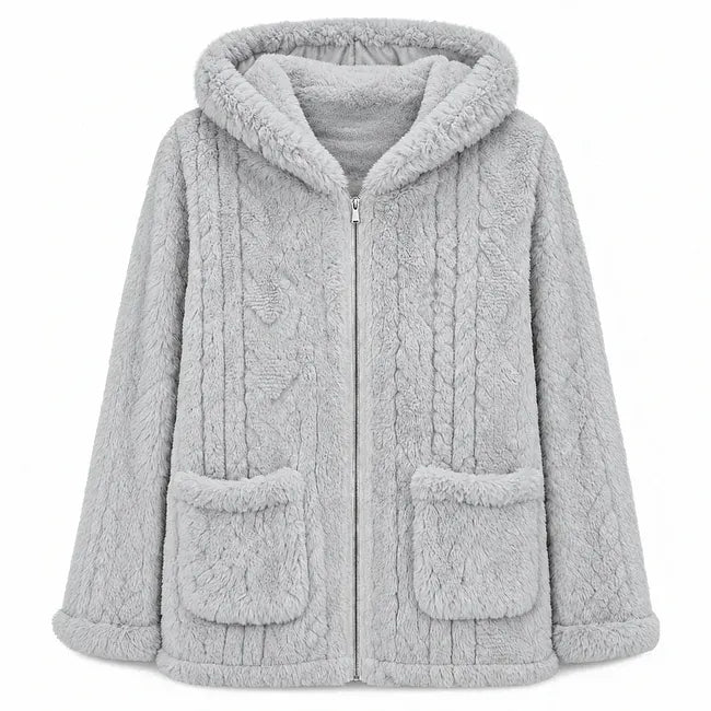Nazija - Cardigan Casual in Peluche Con Cappuccio