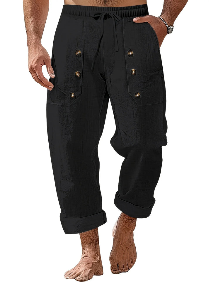 Beslan - Elegante Pantalone A Gamba Dritta Con Bottoni Dorati