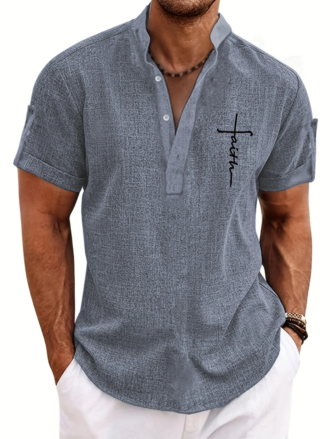 Elliott - Elegante Camicia a Maniche Corte Con Collo Alto