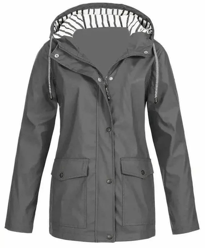 Ilektra - Elegante Manica Lunga Impermeabile Cappuccio Giacca