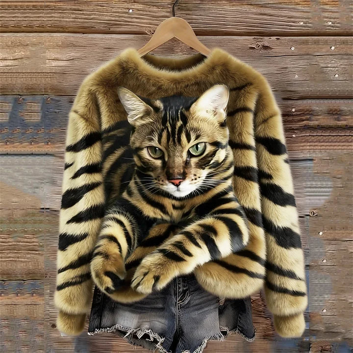 Jules - Felpa Morbida Con Motivo Tigrato e Gatto Soriano