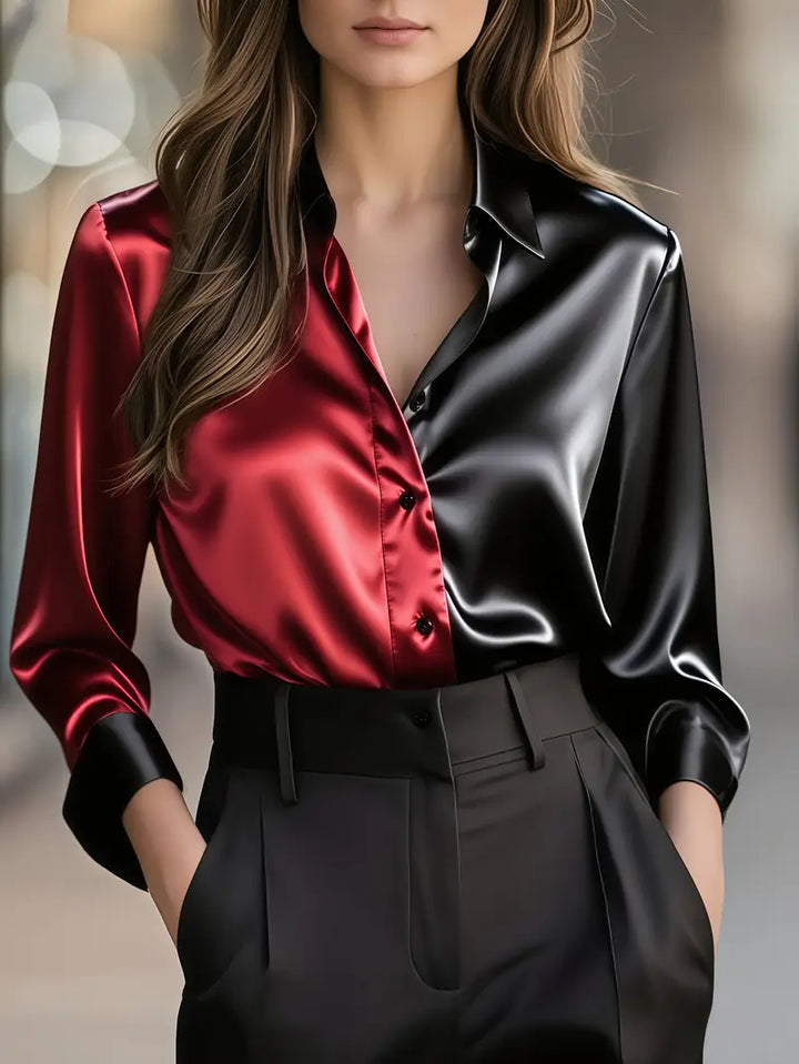 Zillah - Elegante Camicia Da Lavoro In Raso a Contrasto