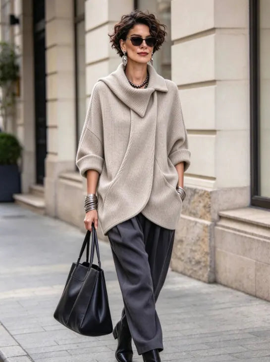Lenneke - Giacca Oversize Con Collo Asimmetrico e Tasche