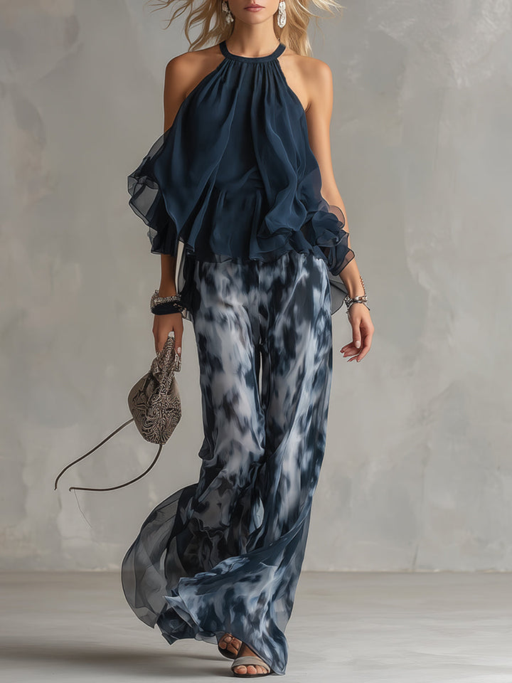 Shylla - Elegante Completo a Due Pezzi In Chiffon