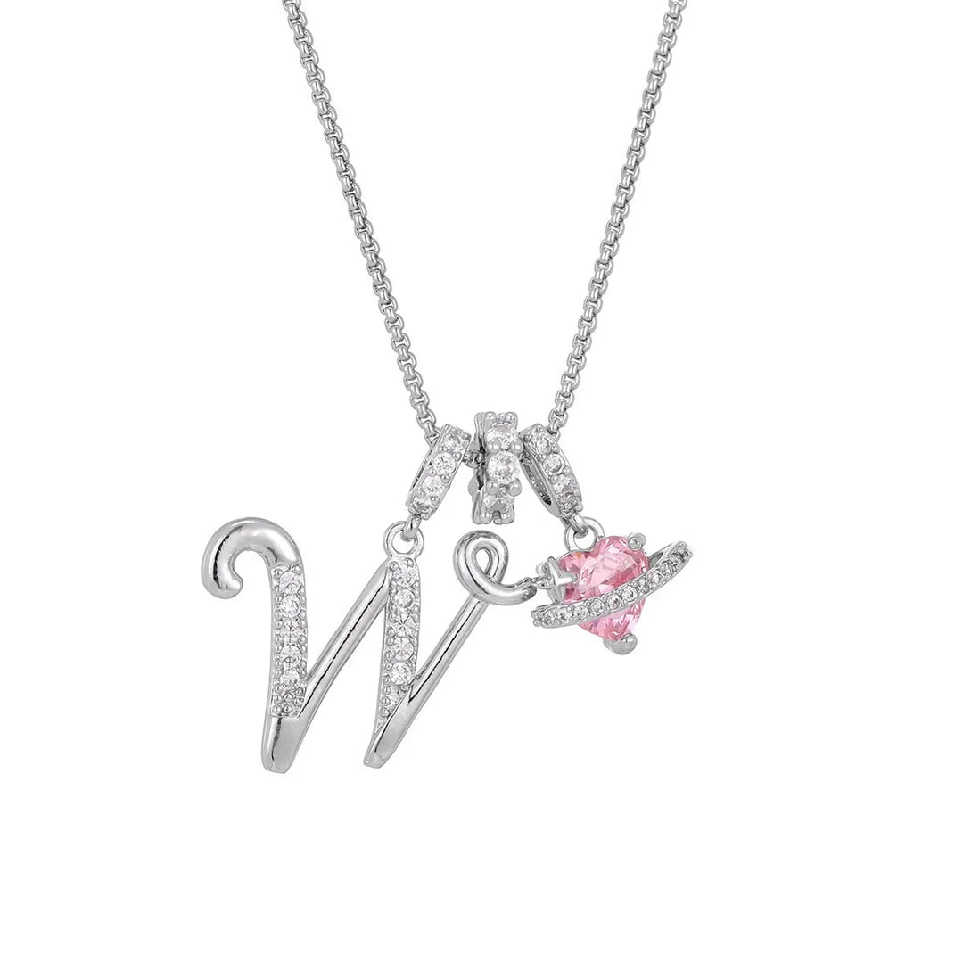 Nerute - Collana Con Iniziale e Ciondolo a Forma di Cuore Rosa