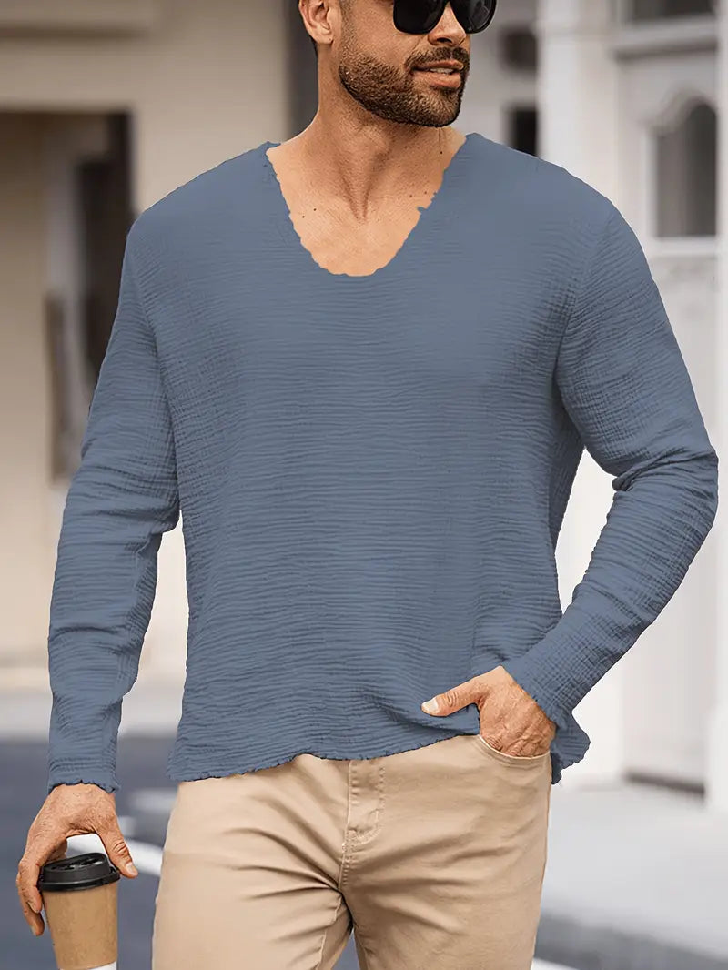 Demetrio - Camicia Casual Comoda a Maniche Lunghe Con Scollo a V