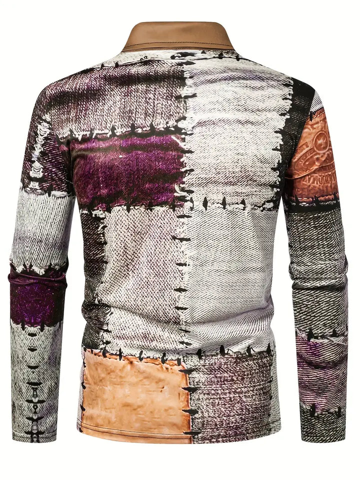 Zerem - Camicia a Maniche Lunghe con zip e Blocchi di Colore