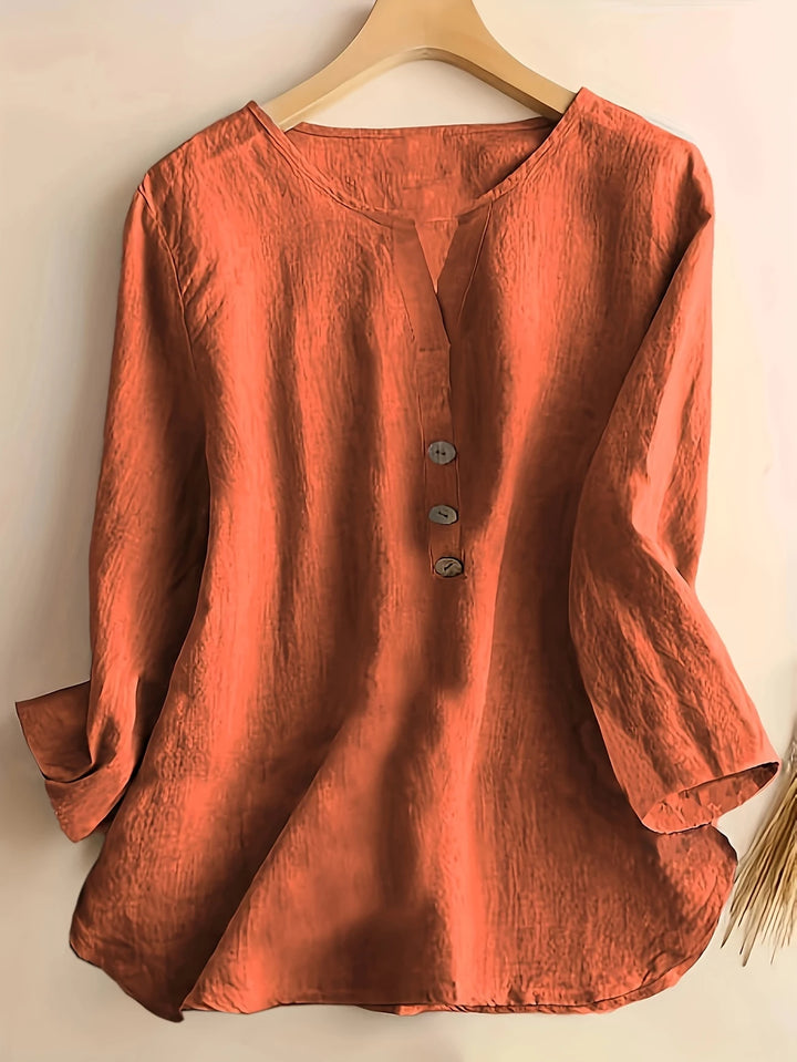 Mykaela - Camicetta Casuale In Cotone E Lino