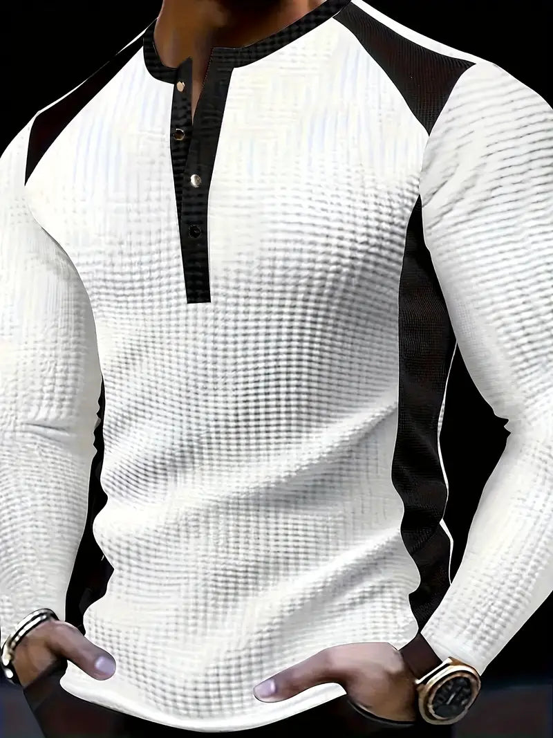 Kyran - Camicia Henley A Maniche Lunghe Con Motivo A Nido d'Ape