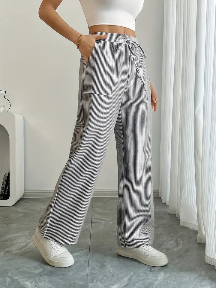 Alina - Elegante Pantalone A Righe Con Tasche