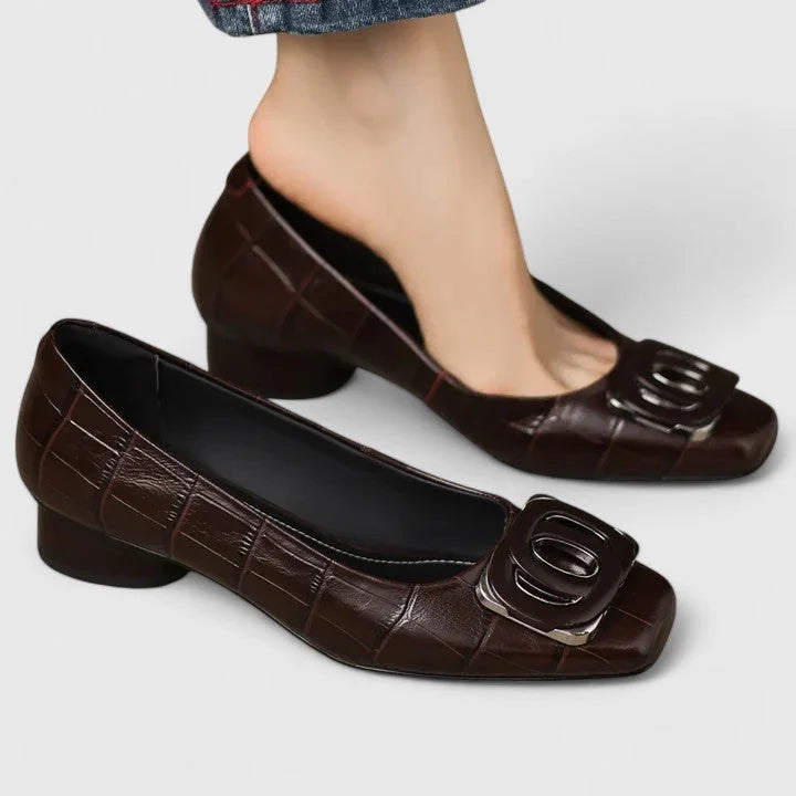 Antia - Eleganti Ballerine Con Punta Quadrata Fibbia e Tacco Basso