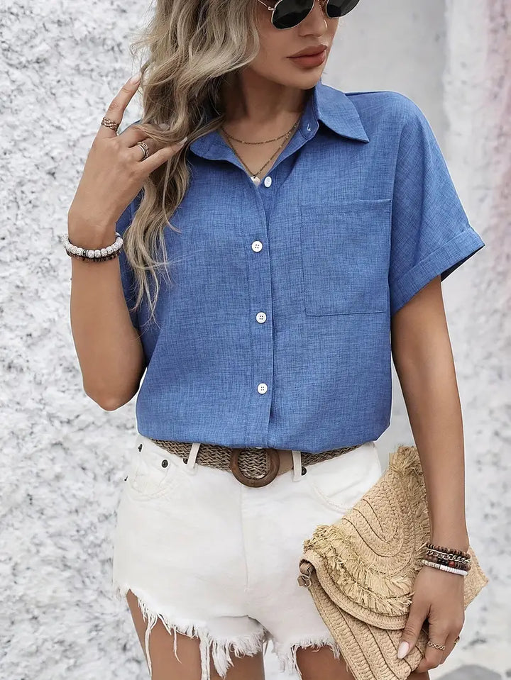 Avina - Elegante Camicia a Maniche Corte Con Taschino