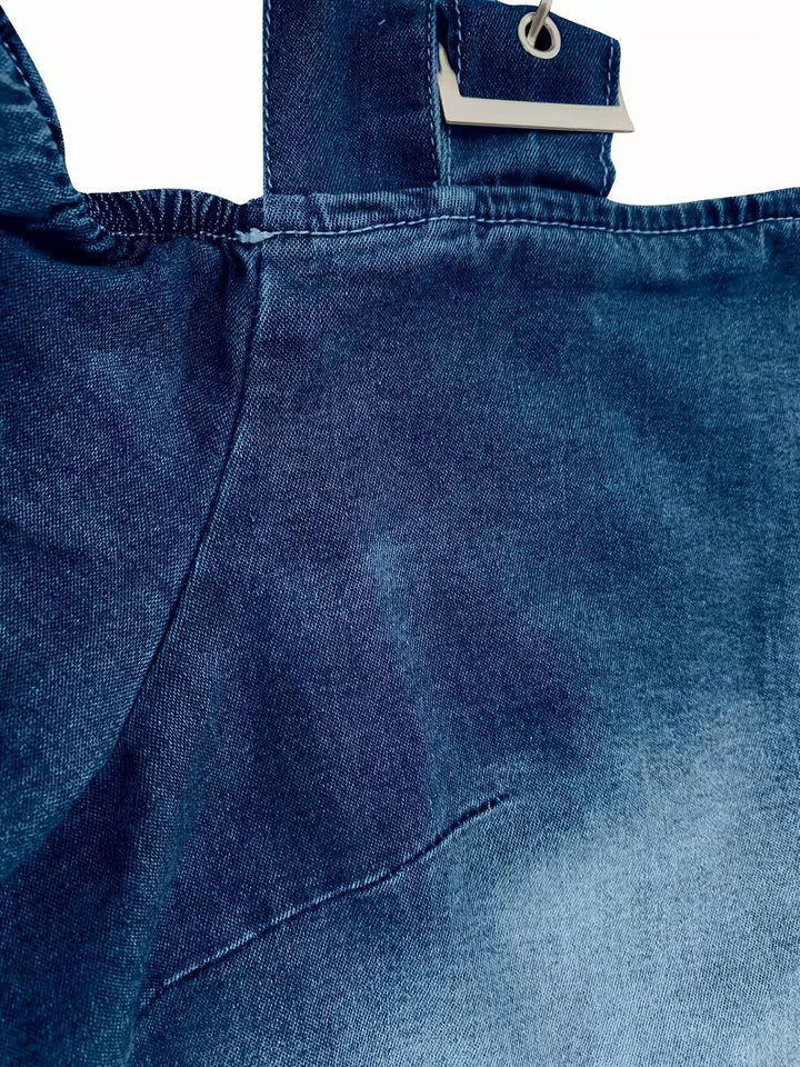 Kenya - Top in denim con Spalle Scoperte e Maniche Corte