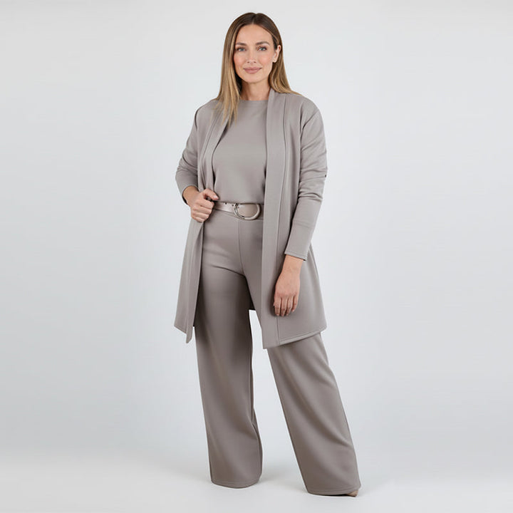 Dorren - Elegante Set Di 3 Pezzi Con Cardigan Lungo, Top e Pantaloni