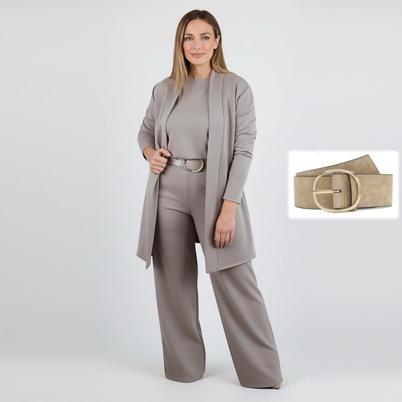 Dorren - Elegante Set Di 3 Pezzi Con Cardigan Lungo, Top e Pantaloni