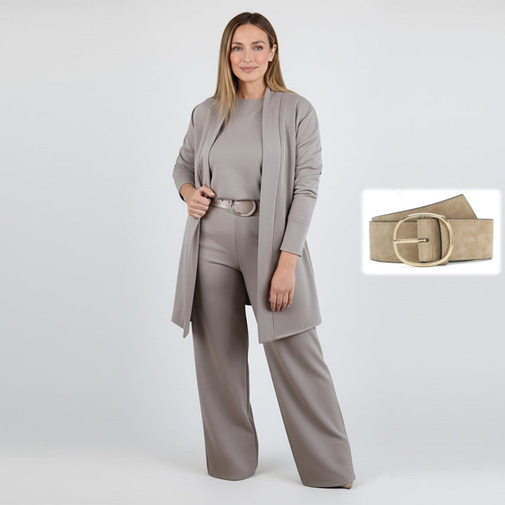 Dorren - Elegante Set Di 3 Pezzi Con Cardigan Lungo, Top e Pantaloni
