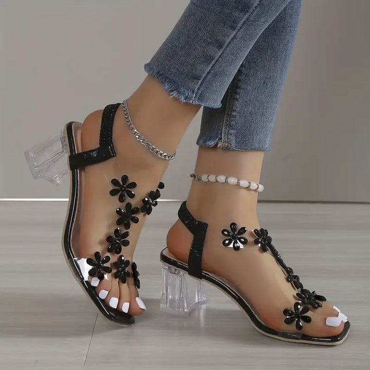 Graciela - Sandali Con Tacco Alto Cristalli Floreali