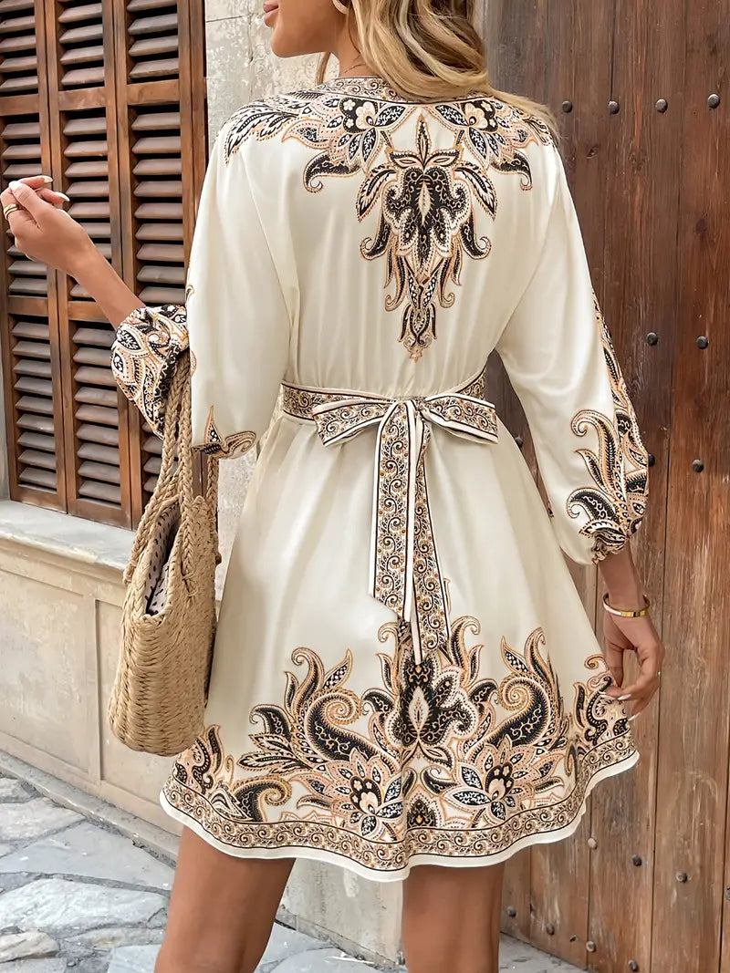 Gwenda - Abito Svasato Con Scollo a V e Stampa Paisley