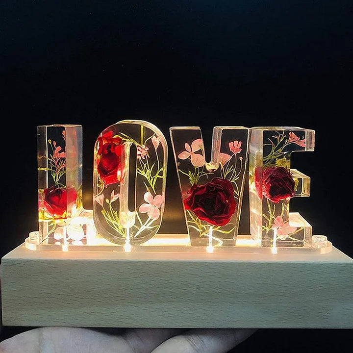 FloraShine - Lampada Da Notte in Resina Con Fiori Fatti a Mano