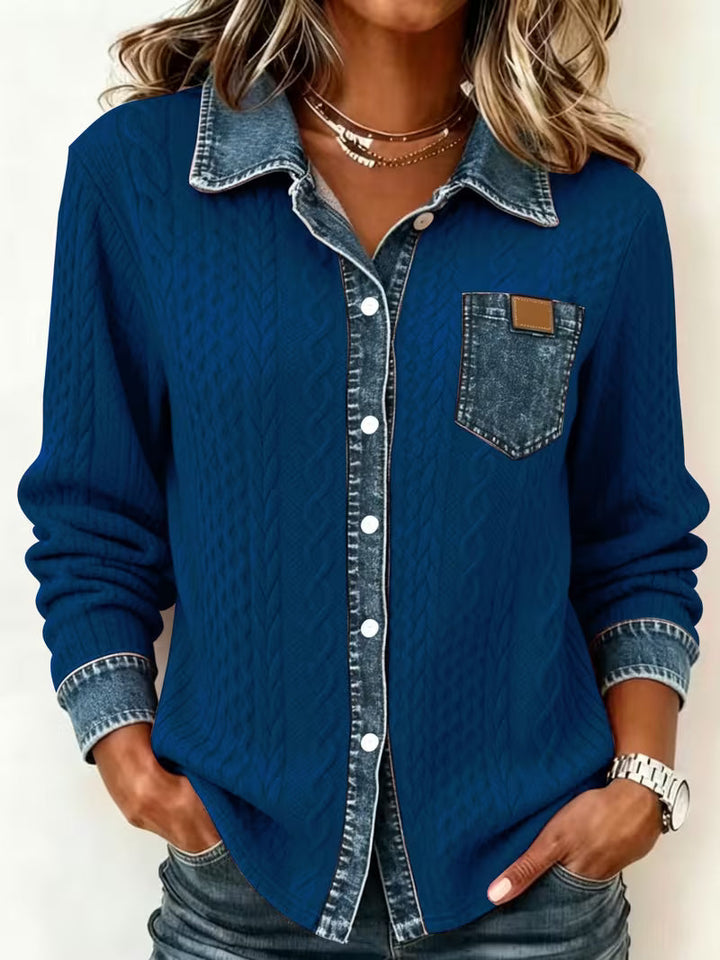 Eryna - Maglia a Maniche Lunghe Con Motivo a Trecce e Colletto in Denim