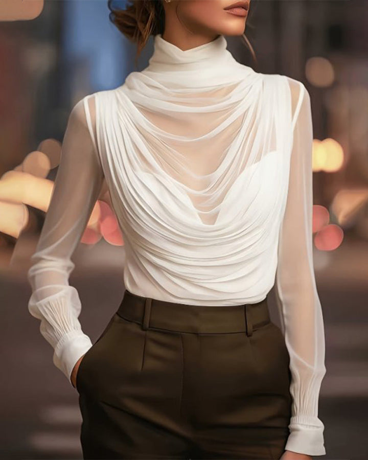 Jazmin - Camicetta Trasparente Drappeggiata Con Collo Alto