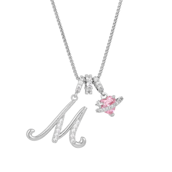 Nerute - Collana Con Iniziale e Ciondolo a Forma di Cuore Rosa