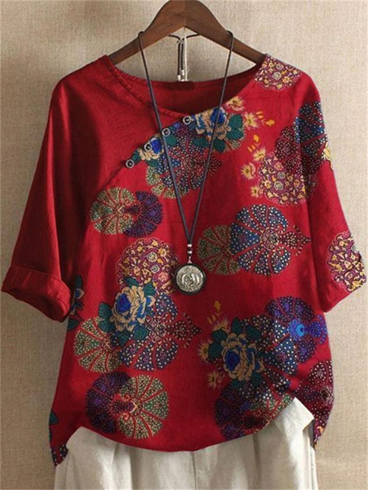 Adoria - Camicetta Boho Con Stampa Floreale e Bottoni